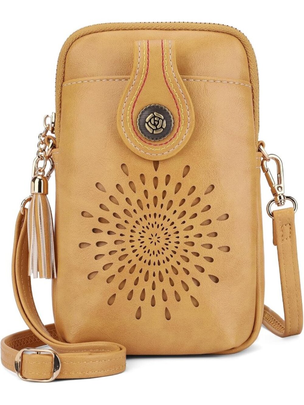 Women's Yellow Small Crossbody Bag Leather Phone Purse With Adjustable Strap